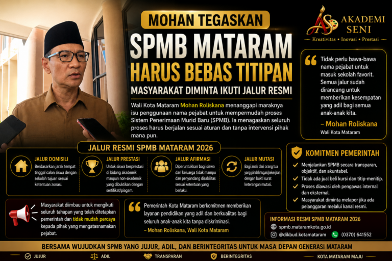 Mohan Tegaskan SPMB Mataram Harus Bebas Titipan, Masyarakat Diminta Ikuti Jalur Resmi